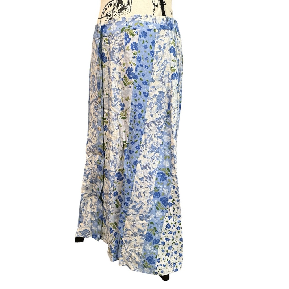 Blue & White A Line Garden Floral Button-Front Lined Midi Skirt Size M - Picture 3 of 9